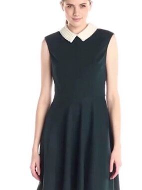 Betsey Johnson Dark Green Sleeveless Midi Dress with Pearl Collar
